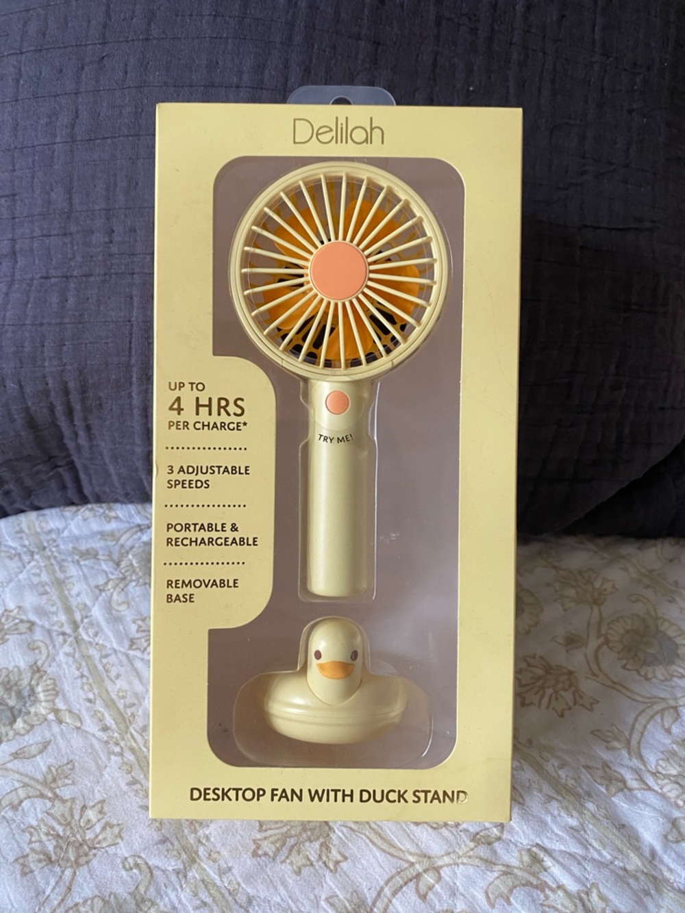 Delilah Yellow Portable Rechargeable Desktop Fan with Duck Stand - OS